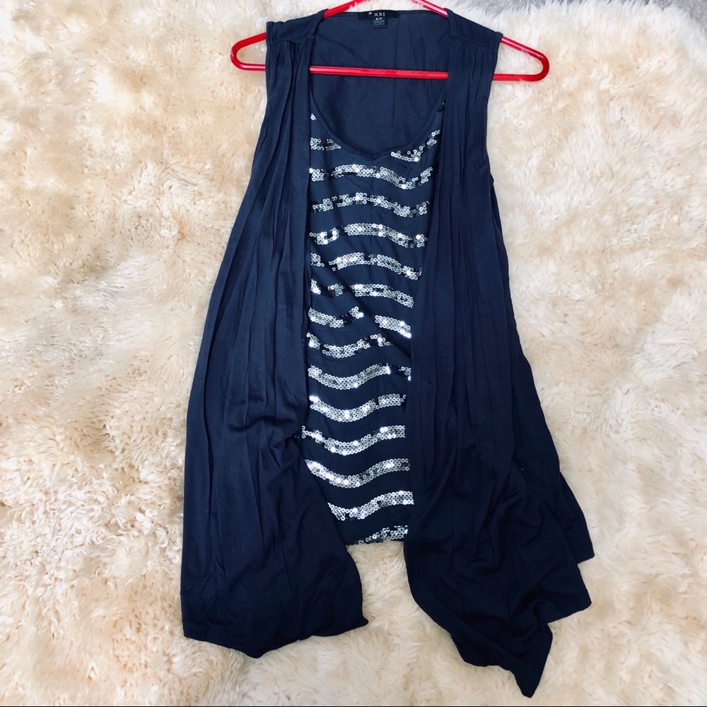 Charcoal grey sequin sparkly tank top with vest